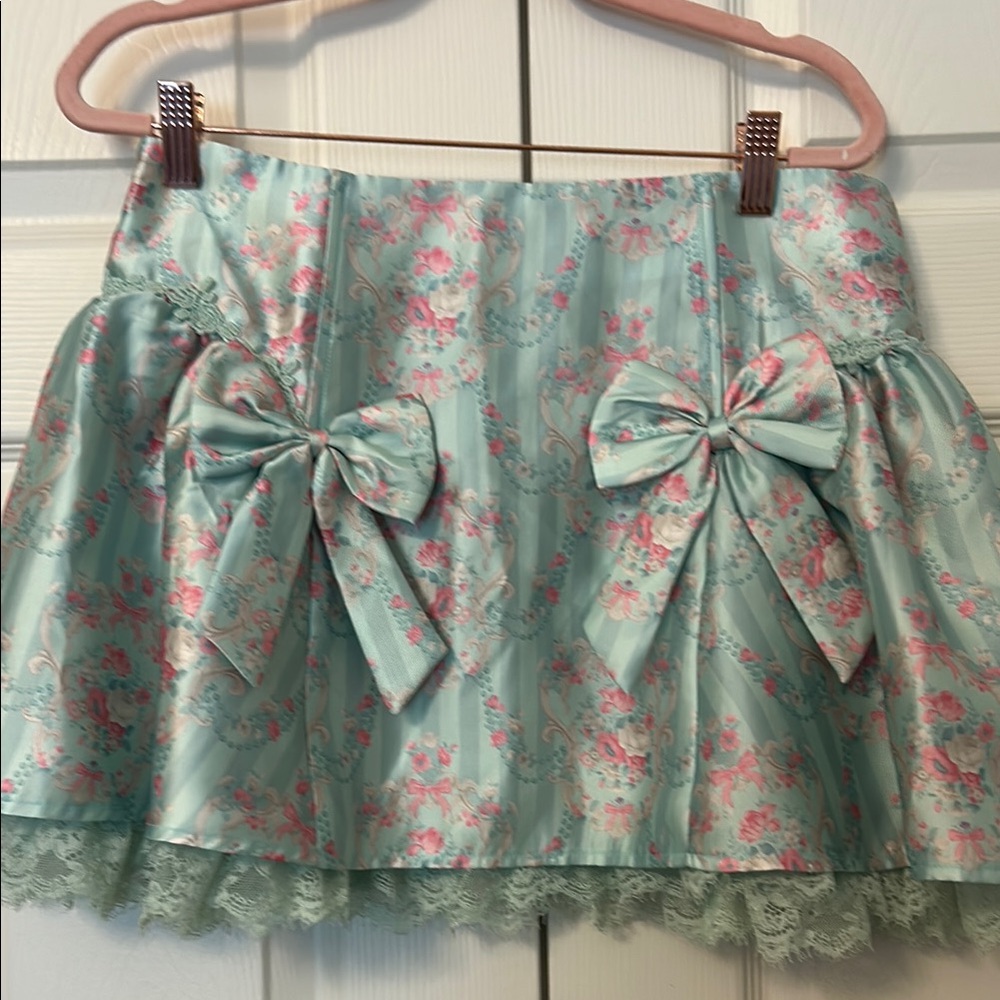 Sugar Thrillz Green Bubble Mini Skirt Tie Front Ruffled